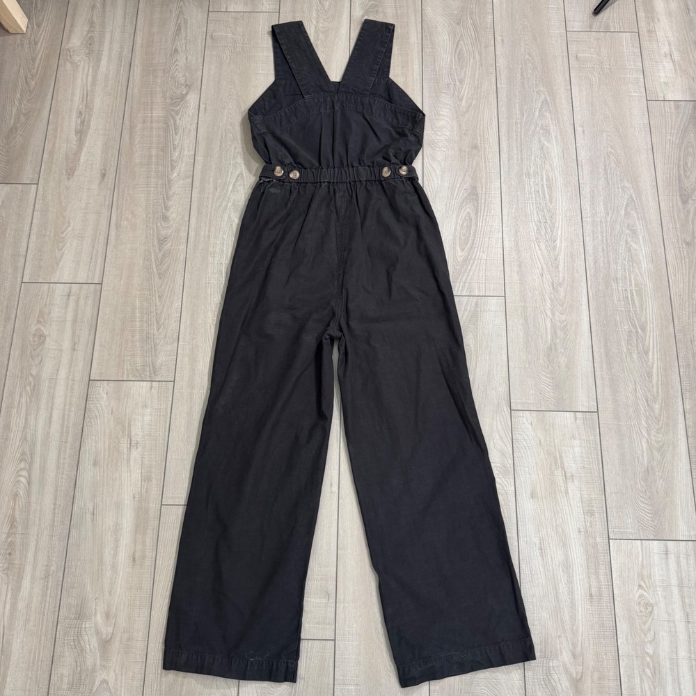 Everlane Jumpsuit Womens 4 Black Organic Cotton Linen Wide Leg Sleeveless